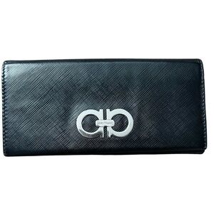 Salvatore Ferragamo Double Gancini Long Wallet Bifold - Black Leather - Unisex
